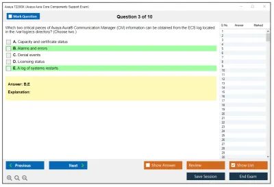 Avaya 72200X Avaya Aura Core Components Support Exam Practice test exam simulator test engine exam Prep practice test questions answers Image 3