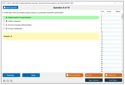 SAP C_TS410_1809 SAP Certified Application Associate - Business Process Integration with SAP S/4HANA 1809 Practice test exam simulator test engine exam Prep practice test questions answers Image 9