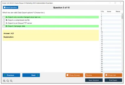Oracle 1z0-340-20 Oracle Eloqua CX Marketing 2020 Implementation Essentials Practice test exam simulator test engine exam Prep practice test questions answers Image 5