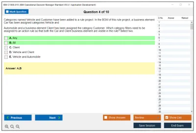 IBM C1000-010 IBM Operational Decision Manager Standard V8.9.1 Application Development Practice test exam simulator test engine exam Prep practice test questions answers Image 4