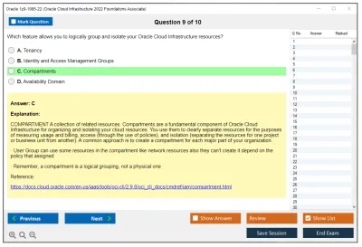 Oracle 1z0-1085-22 Oracle Cloud Infrastructure 2022 Foundations Associate Practice test exam simulator test engine exam Prep practice test questions answers Image 9