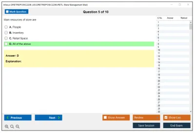 Infosys DRETREPOSIC2206 AS-DRETREPOSIC2206-RETL Store Management Mod Practice test exam simulator test engine exam Prep practice test questions answers Image 5