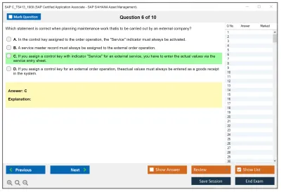 SAP C_TS413_1909 SAP Certified Application Associate - SAP S/4HANA Asset Management Practice test exam simulator test engine exam Prep practice test questions answers Image 6