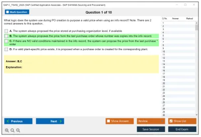 SAP C_TS452_2020 SAP Certified Application Associate - SAP S/4HANA Sourcing and Procurement Practice test exam simulator test engine exam Prep practice test questions answers Image 1