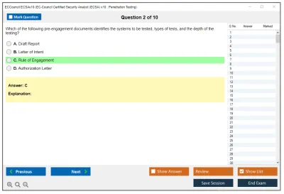 ECCouncil ECSAv10 EC-Council Certified Security Analyst (ECSA) v10 : Penetration Testing Practice test exam simulator test engine exam Prep practice test questions answers Image 2