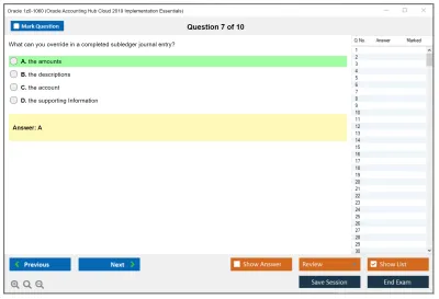 Oracle 1z0-1060 Oracle Accounting Hub Cloud 2019 Implementation Essentials Practice test exam simulator test engine exam Prep practice test questions answers Image 7