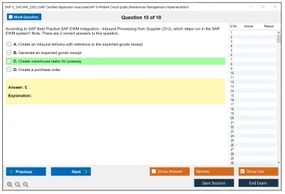 SAP C_S4CWM_2302 SAP Certified Application AssociateSAP S/4HANA Cloud (public)Warehouse Management Implementation Practice test exam simulator test engine exam Prep practice test questions answers Image 10