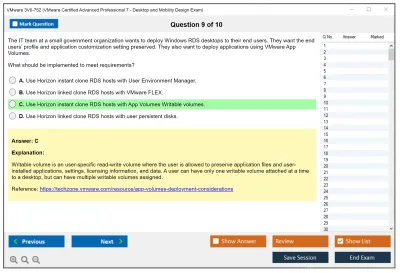 VMware 3V0-752 VMware Certified Advanced Professional 7 - Desktop and Mobility Design Exam Practice test exam simulator test engine exam Prep practice test questions answers Image 9