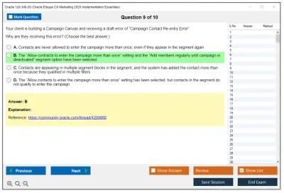 Oracle 1z0-340-20 Oracle Eloqua CX Marketing 2020 Implementation Essentials Practice test exam simulator test engine exam Prep practice test questions answers Image 9