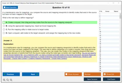 Oracle 1z0-1086-22 Oracle Enterprise Data Management Cloud 2022 Implementation Professional Practice test exam simulator test engine exam Prep practice test questions answers Image 10