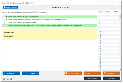 Juniper JN0-230 Security-Associate (JNCIA-SEC) Practice test exam simulator test engine exam Prep practice test questions answers Image 5