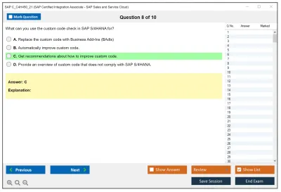 SAP C_C4H450_21 SAP Certified Associate - Integration Consultant - SAP Sales and Service Cloud Practice test exam simulator test engine exam Prep practice test questions answers Image 8