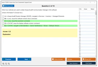 Avaya 72200X Avaya Aura Core Components Support Exam Practice test exam simulator test engine exam Prep practice test questions answers Image 2