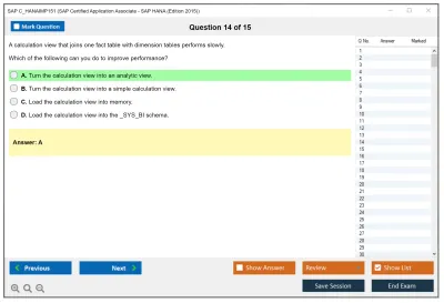 SAP C_HANAIMP151 SAP Certified Application Associate - SAP HANA (Edition 2015) Practice test exam simulator test engine exam Prep practice test questions answers Image 14