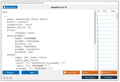 Juniper JN0-222 Automation and DevOps Associate (JNCIA-DevOps) Practice test exam simulator test engine exam Prep practice test questions answers Image 8