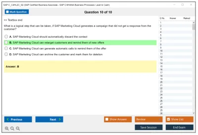 SAP C_C4HL2C_92 SAP Certified Business Associate - SAP C/4HANA Business Processes: Lead to Cash Practice test exam simulator test engine exam Prep practice test questions answers Image 10
