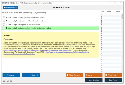 IBM C1000-150 IBM Cloud Pak for Business Automation v21.0.3 Administration Practice test exam simulator test engine exam Prep practice test questions answers Image 6