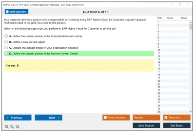 SAP C_C4C12_1811 SAP Certified Application Associate - SAP Sales Cloud 1811 Practice test exam simulator test engine exam Prep practice test questions answers Image 6