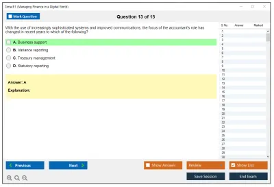 Cima E1 Managing Finance in a Digital World Practice test exam simulator test engine exam Prep practice test questions answers Image 13