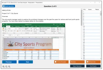 Microsoft 77-727 Excel 2016: Core Data Analysis, Manipulation, and Presentation Practice test exam simulator test engine exam Prep practice test questions answers Image 2