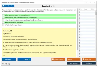Oracle 1z0-1080 Oracle Planning 2019 Implementation Essentials Practice test exam simulator test engine exam Prep practice test questions answers Image 2