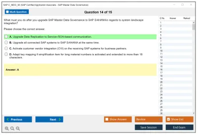 SAP C_MDG_90 SAP Certified Application Associate - SAP Master Data Governance Practice test exam simulator test engine exam Prep practice test questions answers Image 14