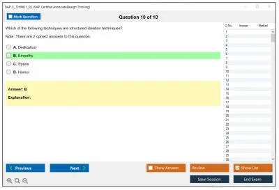 SAP C_THINK1_02 SAP Certified Associate - Design Thinking Practice test exam simulator test engine exam Prep practice test questions answers Image 10