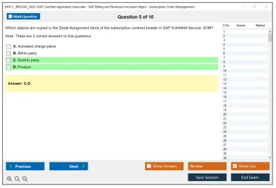 SAP C_BRSOM_2020 SAP Certified Associate - SAP Billing and Revenue Innovation Management - Subscription Order Management Practice test exam simulator test engine exam Prep practice test questions answers Image 5
