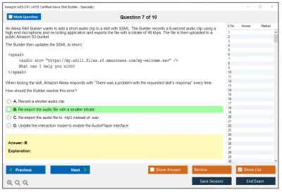 Amazon AWS AXS-C01 AWS Certified Alexa Skill Builder-Specialty Practice test exam simulator test engine exam Prep practice test questions answers Image 7