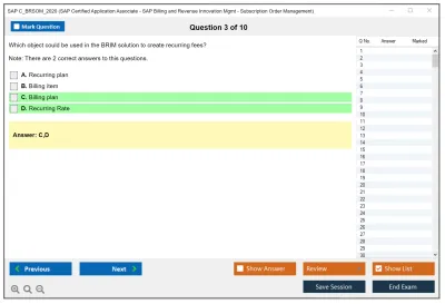 SAP C_BRSOM_2020 SAP Certified Associate - SAP Billing and Revenue Innovation Management - Subscription Order Management Practice test exam simulator test engine exam Prep practice test questions answers Image 3