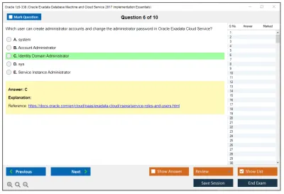 Oracle 1z0-338 Oracle Exadata Database Machine and Cloud Service 2017 Implementation Essentials Practice test exam simulator test engine exam Prep practice test questions answers Image 6