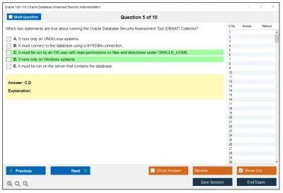 Oracle 1z0-116 Oracle Database Security Administration Practice test exam simulator test engine exam Prep practice test questions answers Image 5