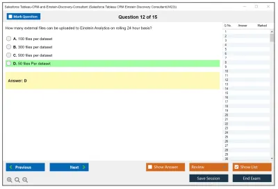 Salesforce Tableau-CRM-and-Einstein-Discovery-Consultant Salesforce Tableau CRM Einstein Discovery Consultant Practice test exam simulator test engine exam Prep practice test questions answers Image 12