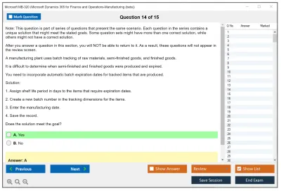 Microsoft MB-320 Microsoft Dynamics 365 for Finance and Operations-Manufacturing  Practice test exam simulator test engine exam Prep practice test questions answers Image 14