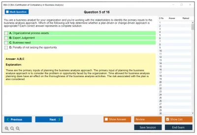 IIBA CCBA Certification of Capability in Business Analysis (CCBA) Practice test exam simulator test engine exam Prep practice test questions answers Image 5