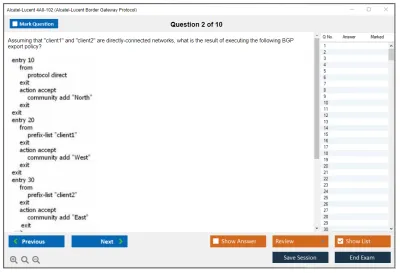 Alcatel-Lucent 4A0-102 Nokia Border Gateway Protocol Practice test exam simulator test engine exam Prep practice test questions answers Image 2