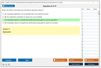 SAP C_THR83_2211 SAP Certified Application AssociateSAP SuccessFactors Recruiting: Recruiter Experience 1H/2022 Practice test exam simulator test engine exam Prep practice test questions answers Image 8