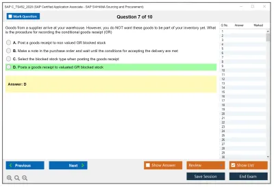 SAP C_TS452_2020 SAP Certified Application Associate - SAP S/4HANA Sourcing and Procurement Practice test exam simulator test engine exam Prep practice test questions answers Image 7