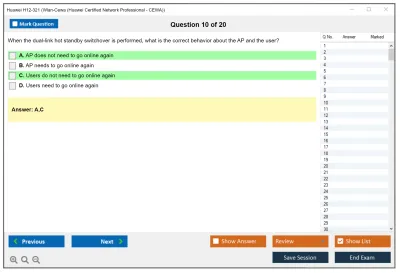 Huawei H12-321 Wlan-Cewa (Huawei Certified Network Professional - CEWA) Practice test exam simulator test engine exam Prep practice test questions answers Image 10