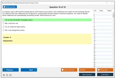Microsoft MS-220 Troubleshooting Microsoft Exchange Online Practice test exam simulator test engine exam Prep practice test questions answers Image 10