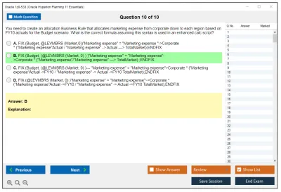 Oracle 1z0-533 Oracle Hyperion Planning 11 Essentials Practice test exam simulator test engine exam Prep practice test questions answers Image 10