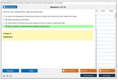 PRMIA 8009 Exam IV: Case Studies: Standards: Governance, Best Practices and Ethics - 2015 Edition Practice test exam simulator test engine exam Prep practice test questions answers Image 5