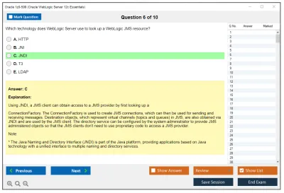 Oracle 1z0-599 Oracle WebLogic Server 12c Essentials Practice test exam simulator test engine exam Prep practice test questions answers Image 6