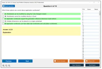 Oracle 1z0-1041-22 Oracle Cloud Platform Enterprise Analytics 2022 Professional Practice test exam simulator test engine exam Prep practice test questions answers Image 4