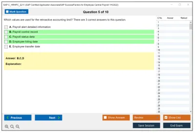 SAP C_HRHPC_2211 SAP Certified Application AssociateSAP SuccessFactors for Employee Central Payroll 1H/2022 Practice test exam simulator test engine exam Prep practice test questions answers Image 5