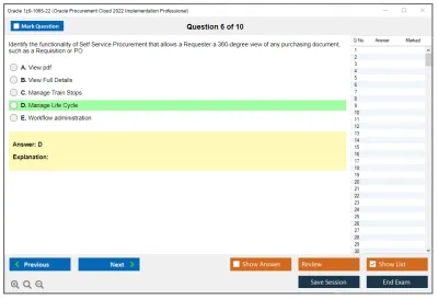Oracle 1z0-1065-22 Oracle Procurement Cloud 2022 Implementation Professional Practice test exam simulator test engine exam Prep practice test questions answers Image 6