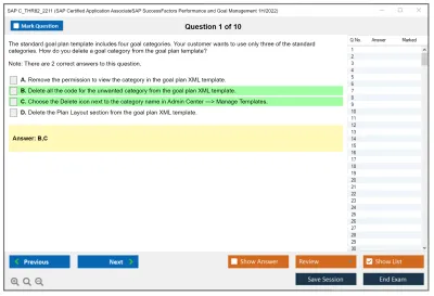 SAP C_THR82_2211 SAP Certified Application AssociateSAP SuccessFactors Performance and Goal Management 1H/2022 Practice test exam simulator test engine exam Prep practice test questions answers Image 1