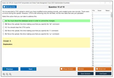 Oracle 1z0-1079-20 Oracle SCM Transportation and Global Trade Management Cloud 2020 Implementation Essentials Practice test exam simulator test engine exam Prep practice test questions answers Image 10