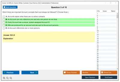 Oracle 1z0-996-22 Oracle Utilities Customer Cloud Service 2022 Implementation Professional Practice test exam simulator test engine exam Prep practice test questions answers Image 5