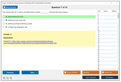 Oracle 1z0-340-20 Oracle Eloqua CX Marketing 2020 Implementation Essentials Practice test exam simulator test engine exam Prep practice test questions answers Image 7